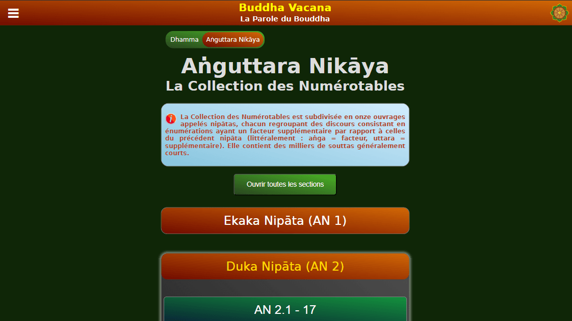 Text Collection page on The Words of the Buddha Website