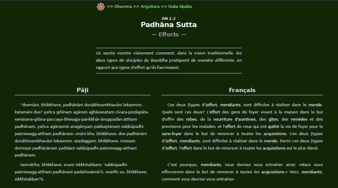 Text page on The Words of the Buddha Website