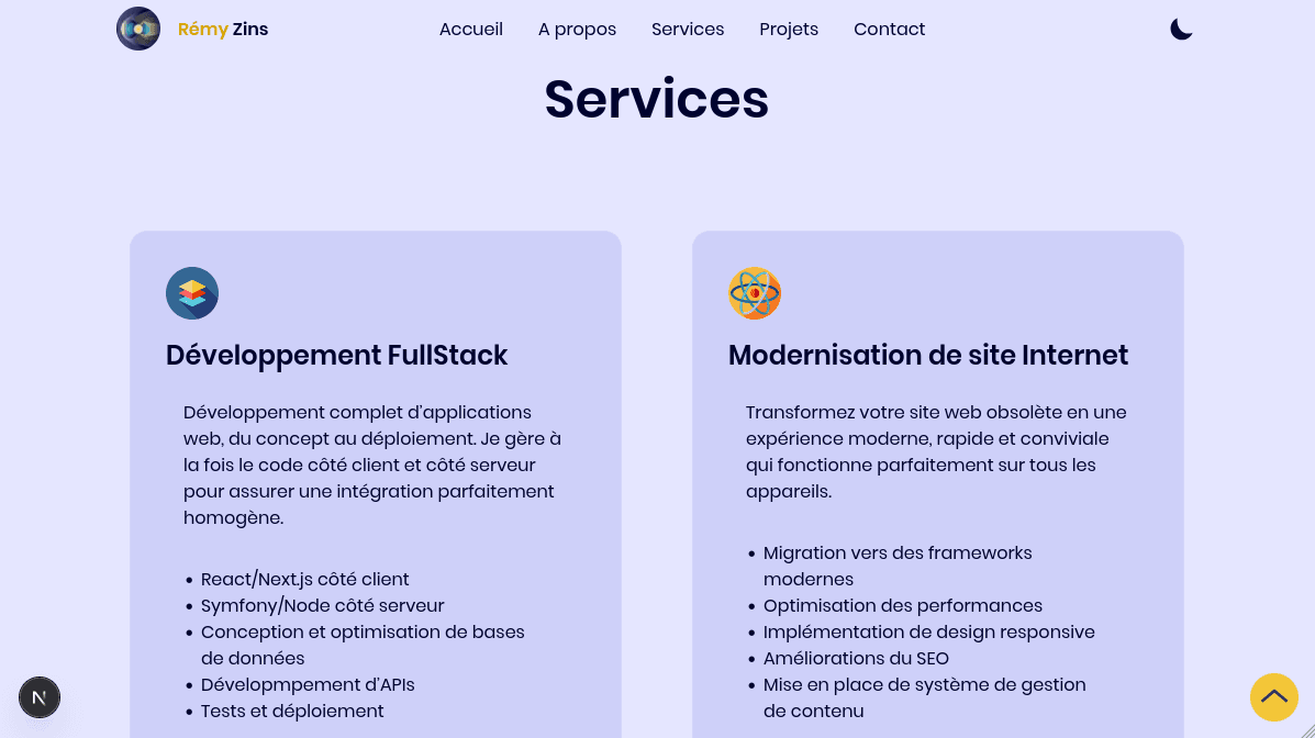 Services Section of this portfolio Website